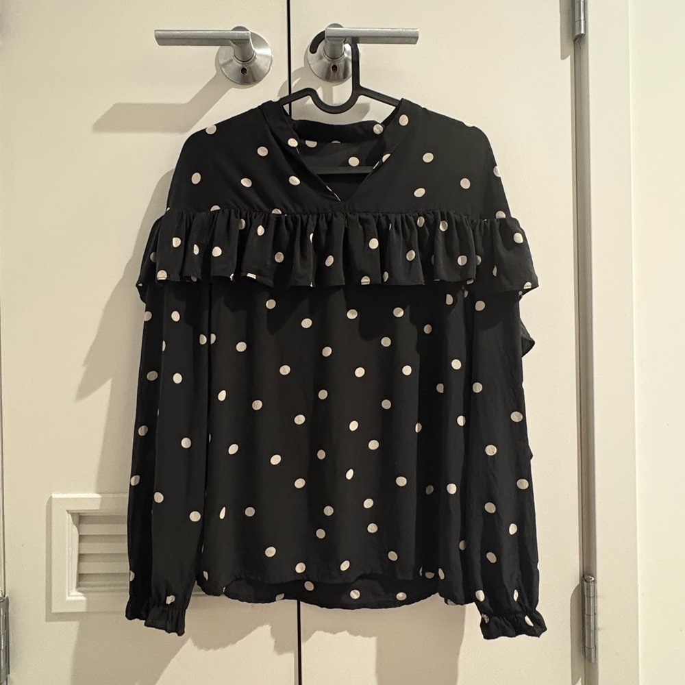 THE KOOPLES Silk Dot Ruffle Blouse S size